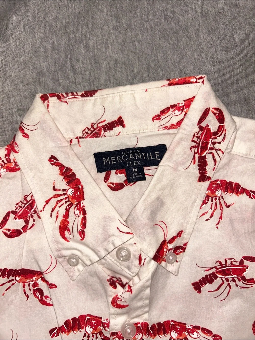 J. Crew White Short-Sleeve Button-Down with Red Lobster Print